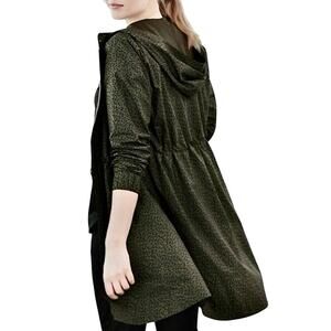 J. Jill Fit Olive Leopard Print Water Repellant Hooded Anorak Long Jacket Coat